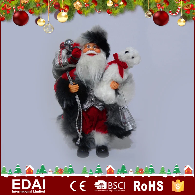China Supplier big old fashion Christmas decor 80 cm Plastic noel Standing Santa Claus doll in colourful fabric clothes