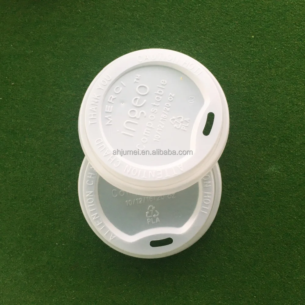 100% biodegradable and compostable PLA Plastic white coffee cup lid