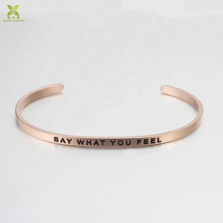 Personalized jewelry custom engraved letter name metal cuff bracelet bangle inspirational cuff bracelet