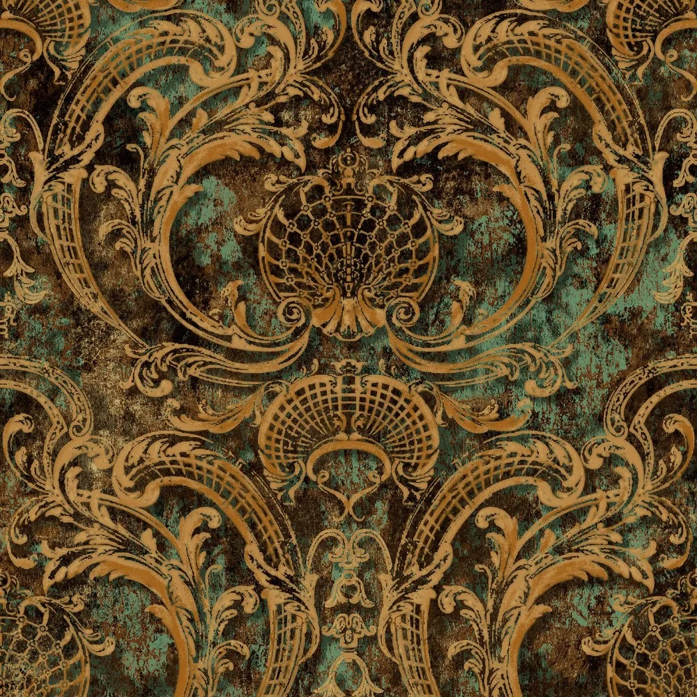 Latest royal damask flower fireproof pvc designer damask wallpaper black