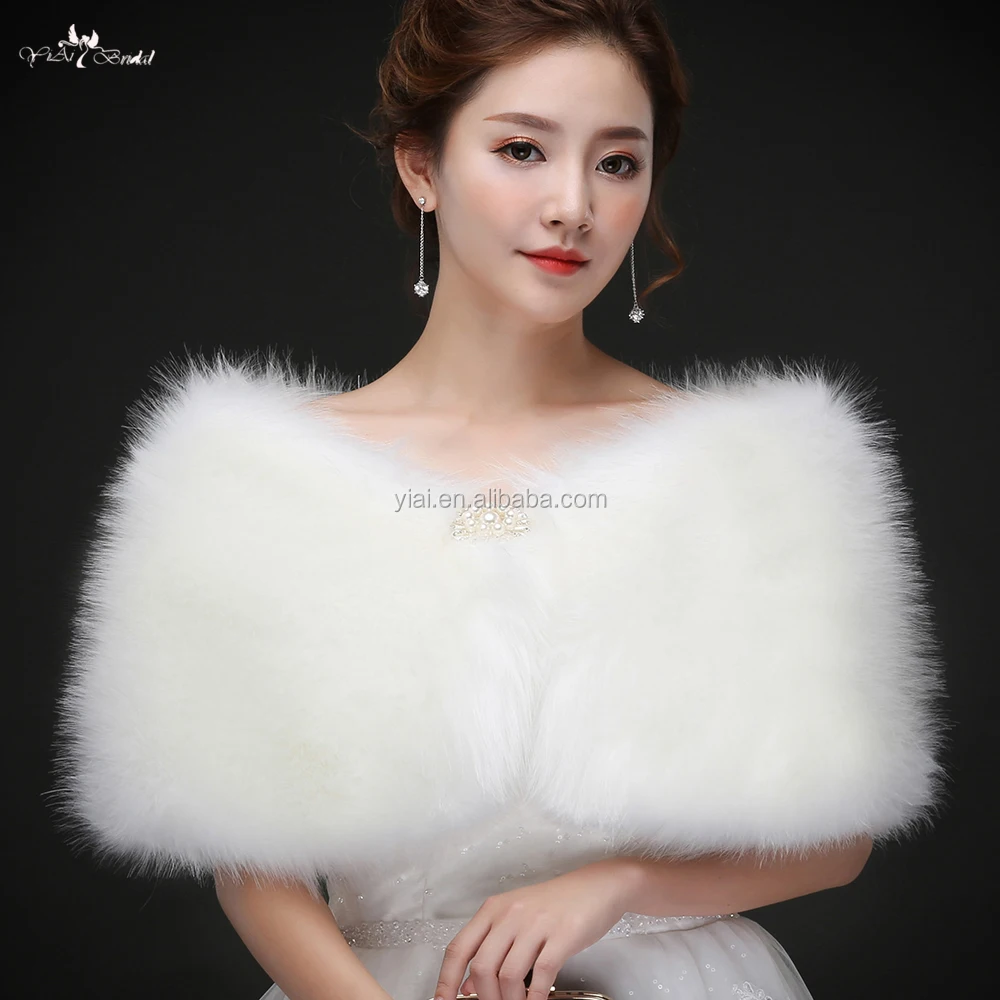 
LZP228 Elegance Off Shoulder Wedding Shawls White Faux Fur Winter Cloak 