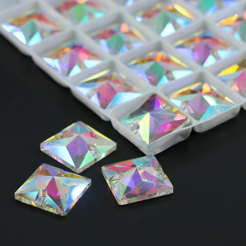 XULIN Jewelry Wholesale Alibaba R3240 Crystal Clear AB Squares Flat Back Sew On Rhinestone with two holes for dress and clothing