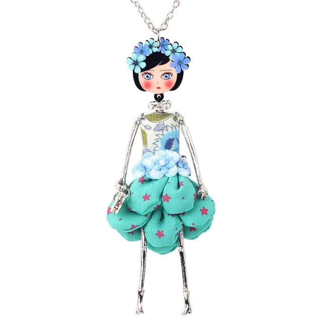Japanese Style Cute Doll Pendant Necklace Lovey Skirt Doll Necklace Sweater Chain Necklace with Kawaii Doll