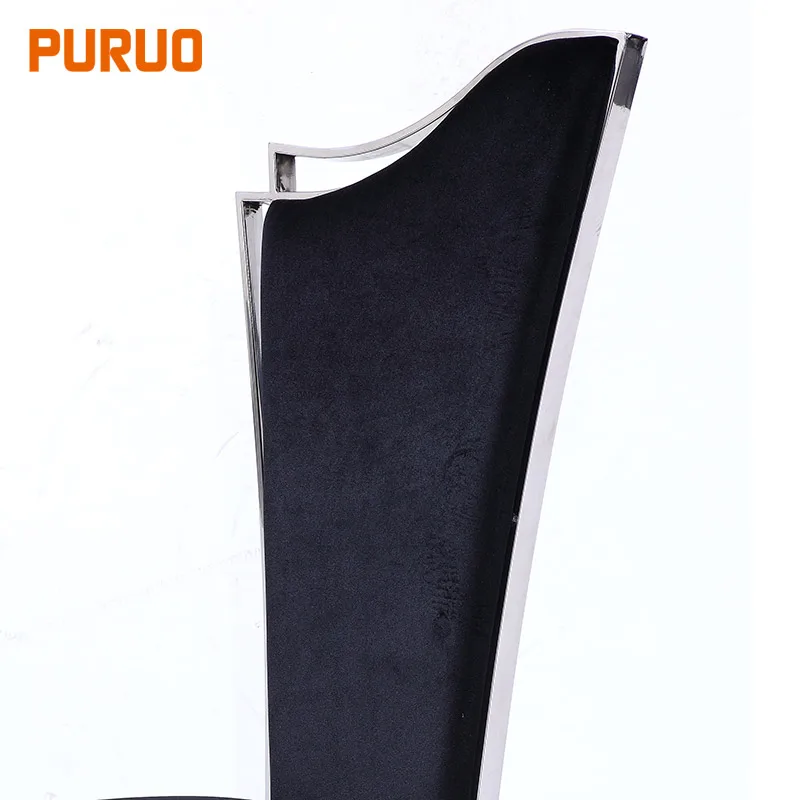 PURUO luxury manufacturer low CBM european stainless steel black fabric velvet dining room chair