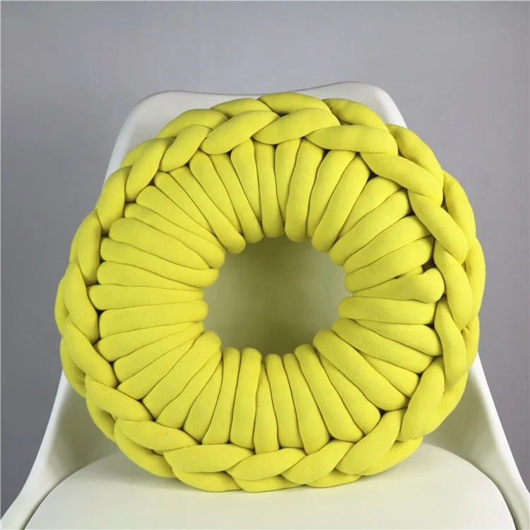 Chunky Knit Throw Pillow Hand Knitted Round O -  Cushion for Home Decor