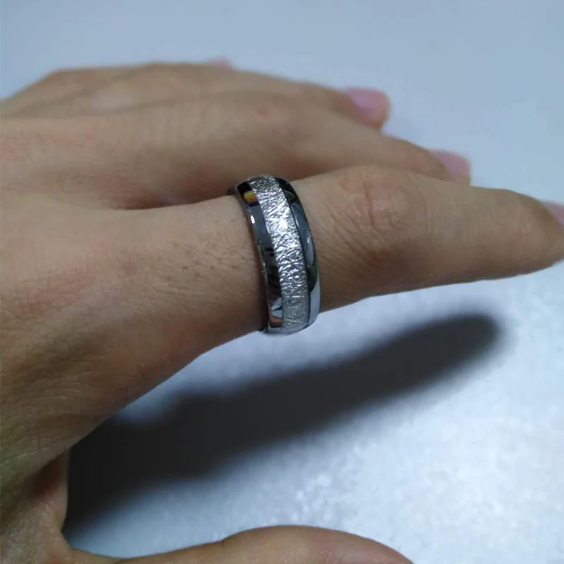 ring meteorite inlay Tungsten carbide Men band 8MM ring