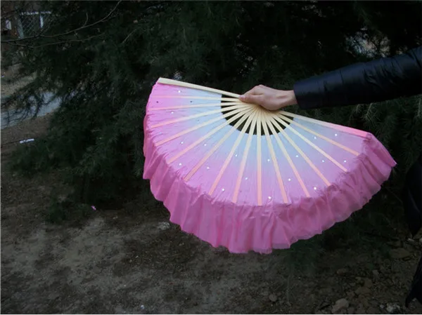 New Belly Dance Bamboo Fan Long Silk Fabric Chinese Fan Dance Fans