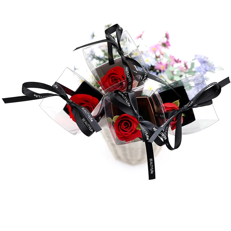 Custom printing logo single rose gift packaging cardboard boxes flower holder wrapping sleeve paper box and PVC material