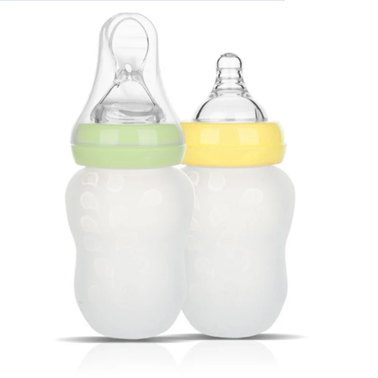180ML silicone baby feeding bottle with spoon bottle baby squeeze spoon