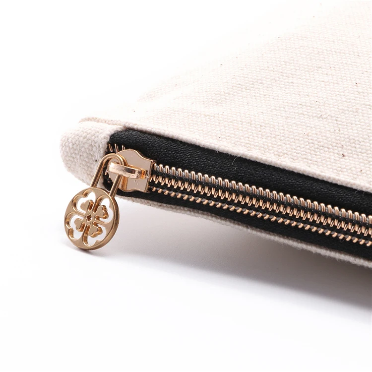 Factory Wholesale Cosmetic Organizer bag Custom natural 8oz Cotton Canvas zipper Pouch for women ladies