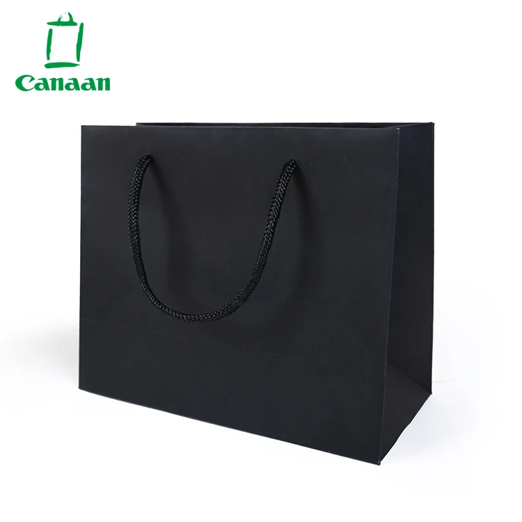 
High-End Luxury Unprinted Cardboard Shopping Black Paper Carrier Bag with Rope Handle 