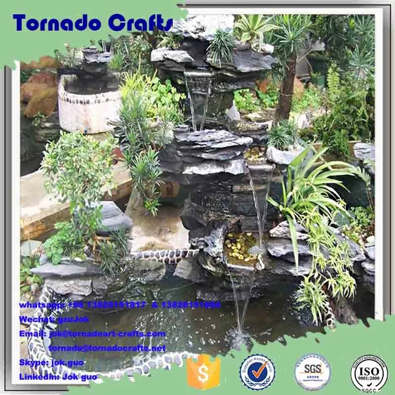 guangzhou artificial modern fiberglass rock waterfall fountains with pump garden outdoor landscape