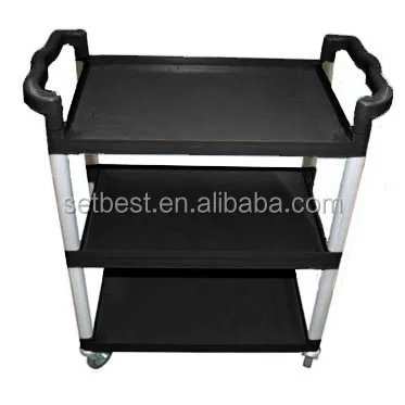 Тележка для обслуживания пищевых продуктов с 3 полками серого и черного цвета, тележка для уборки 07101*02