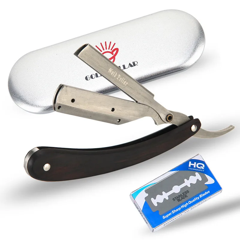 OEM Wooden Handle Straight  Blade Razor Disposable Barber Razor Stainless Steel Shavette For Men Shaving