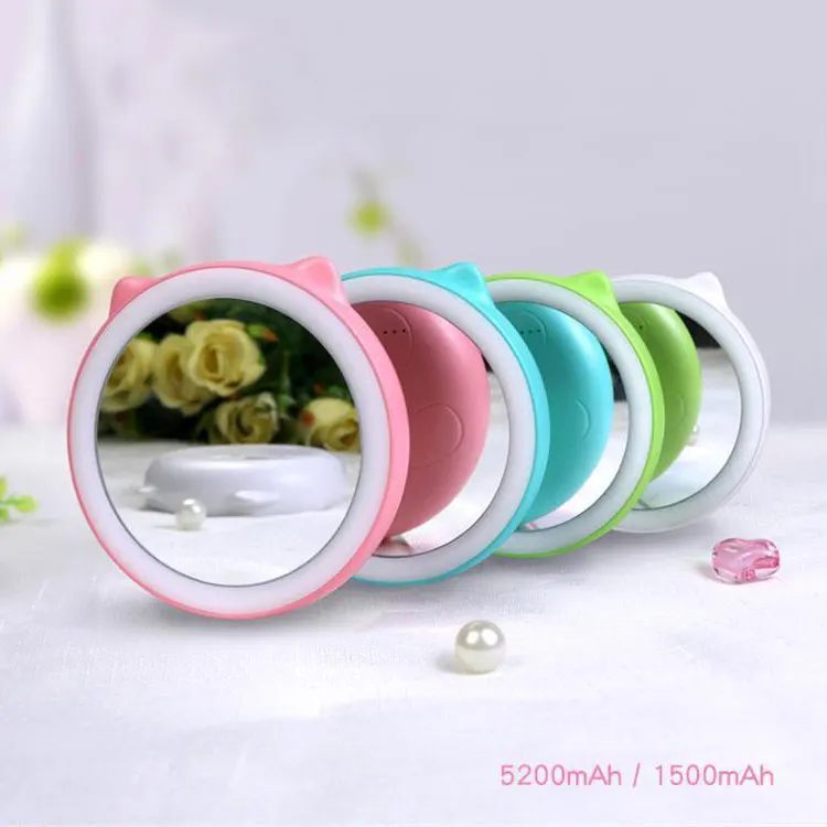 Handheld pocket travel power bank led lighted makeup vanity mirror