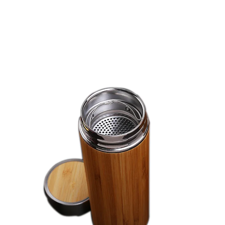 12/14 унций натуральный фляга изоляции вакуум кофе кружка бамбук бутылка для воды с крышкой заварки чая
