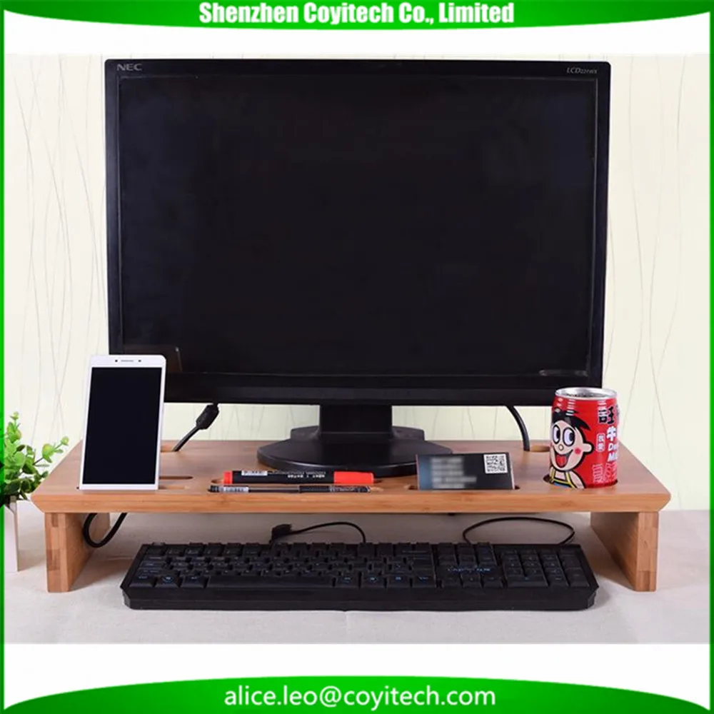 Universal Bamboo Desktop Monitor Heighten Stand Computer Dock Holder Laptop Rack Display Bracket for iMac MacBook Notebook