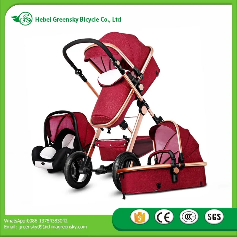 Luxury quality 3 in 1 golden baby stroller Europe standard Oxford fabric babies kids pushchairs prams EN1888 manufacturer