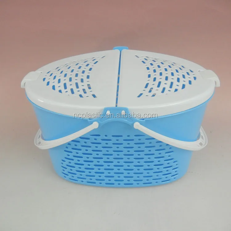 multi use handle plastic picnic basket with lid