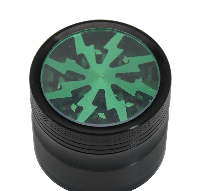 New transparent skylight smoke grinder diameter 50MM four layer lightning aluminum alloy grinder smoke