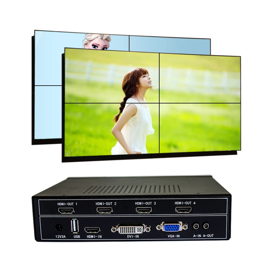 Оптовая продажа с завода в Шэньчжэне, настенный видеоконтроллер 2x2, процессор 1920x1080 H-d-m-i dvi vga av вход