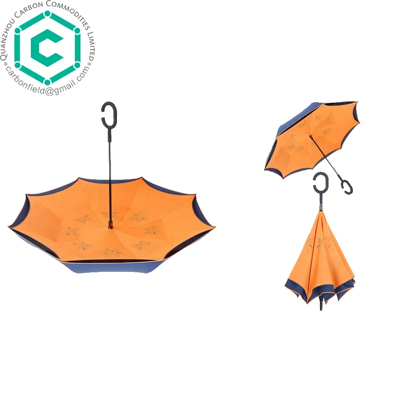 Windproof Reverse Folding Double Layer Inverted Umbrella and Self Standing Inside Out Rain Protection Umbrella with C-shaped Han