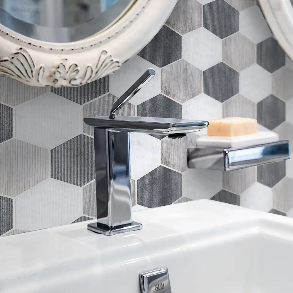 
Decorstone24 Mixed Color Hexagon Marble Bathroom Mirror Backsplash Tiles 