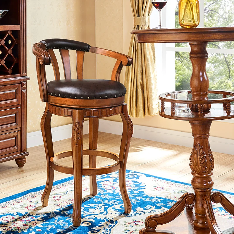 Классическая домашняя мебель для кухни, тканевая деревянная барная стойка, барный стул