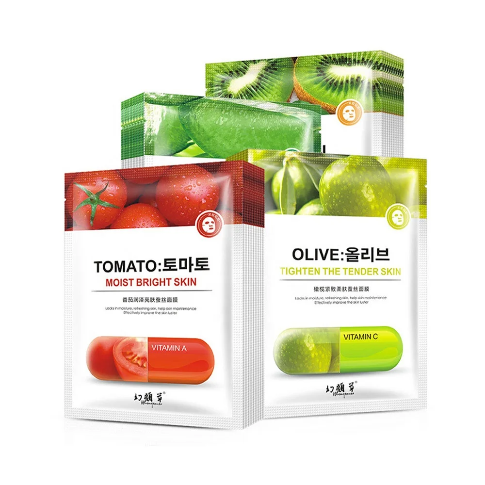 Natural Gentle Fresh Fruit Extract Aloe Vera Kiwi Olive Tomato Whitening Hydrating Korean Face Mask Sheet For Beauty