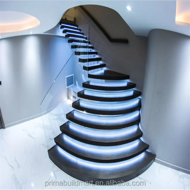 
Prefabricated marble tread curved staircase iron railing stair used metal stairs 