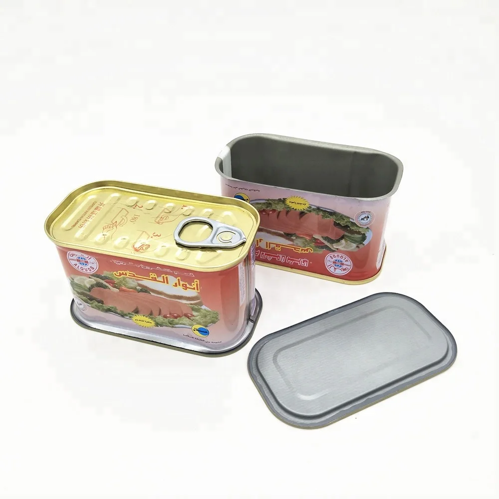 200g rectangular metal tin cans for luncheon meat food packaging