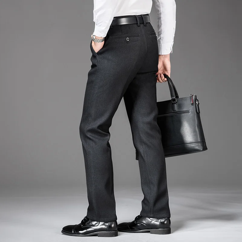 Trousers Male Winter Wear Plus Velvet Thickened Father Warm Trousers Loose High Waist Solid Color Elastic Waist Pants