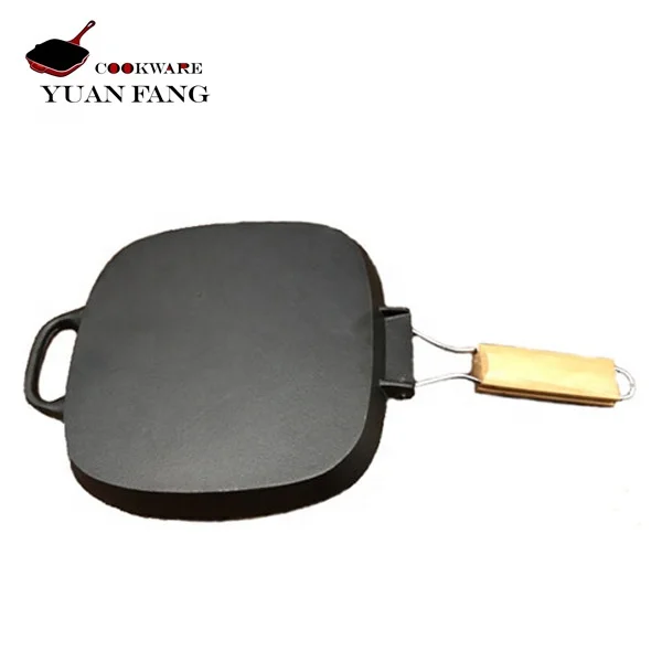 Wholesale Square 27CM Nonstick Cast Iron Non Stick Cooking Steak Frying Pan Skillet with Wooden Folding Handle