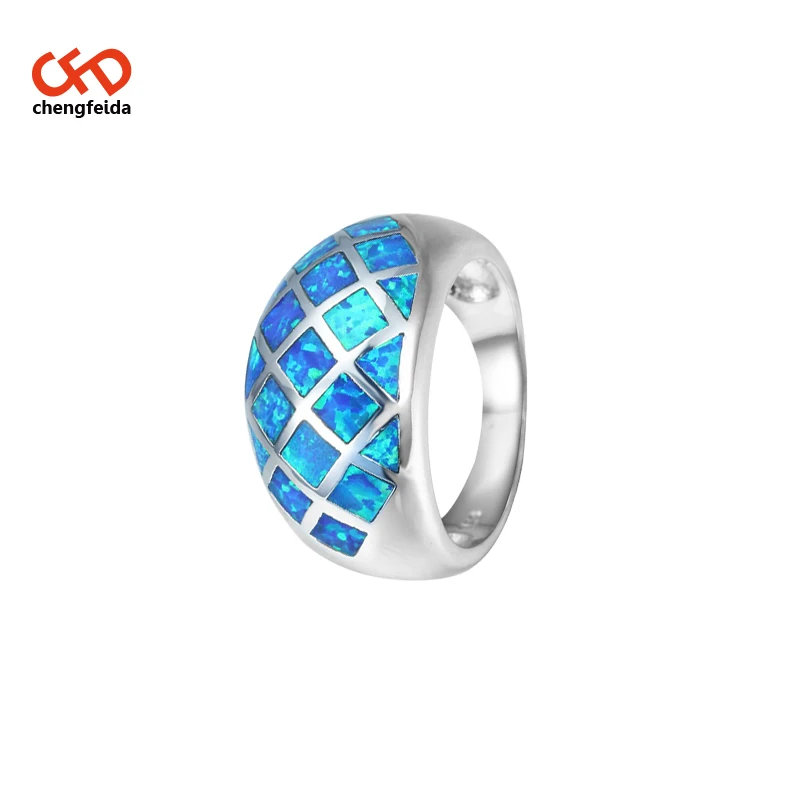 
Grid design Blue Opal Fashion and 925 Sterling Silver Ring Sizes 6-10 