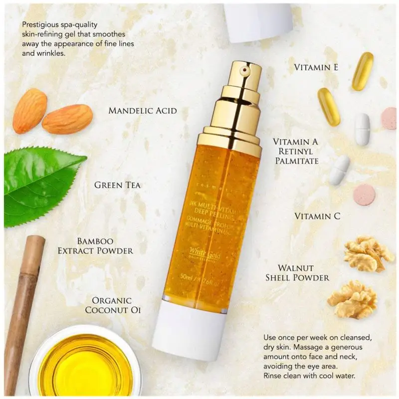 Private Label Multi-Vitamin Deep Peeling 24K Gold Facial Exfoliator Scrub Gel