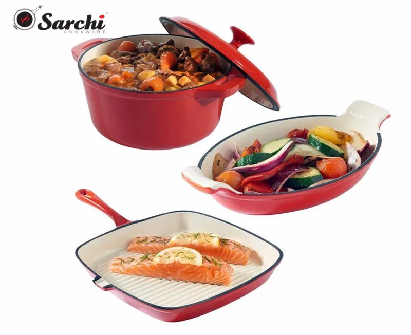 
Hot Sale 3 Piece Enameled Cast Iron Cookware 
