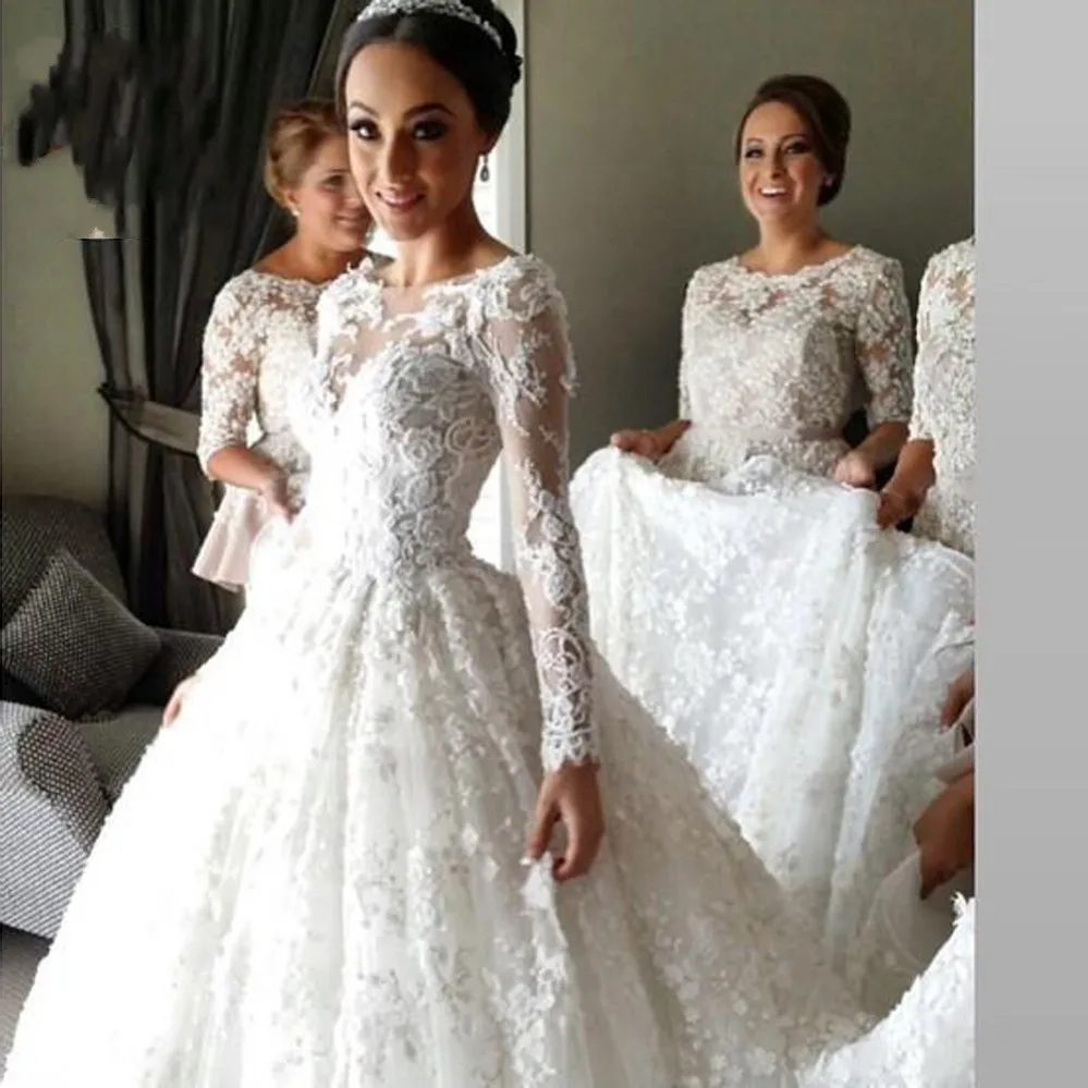 NE058 New Arrival Lace Long Sleeve Muslim Wedding Dress 2022 Vintage Court Train Ball Gown Wedding Dresses 2022 Vestido De Noiva