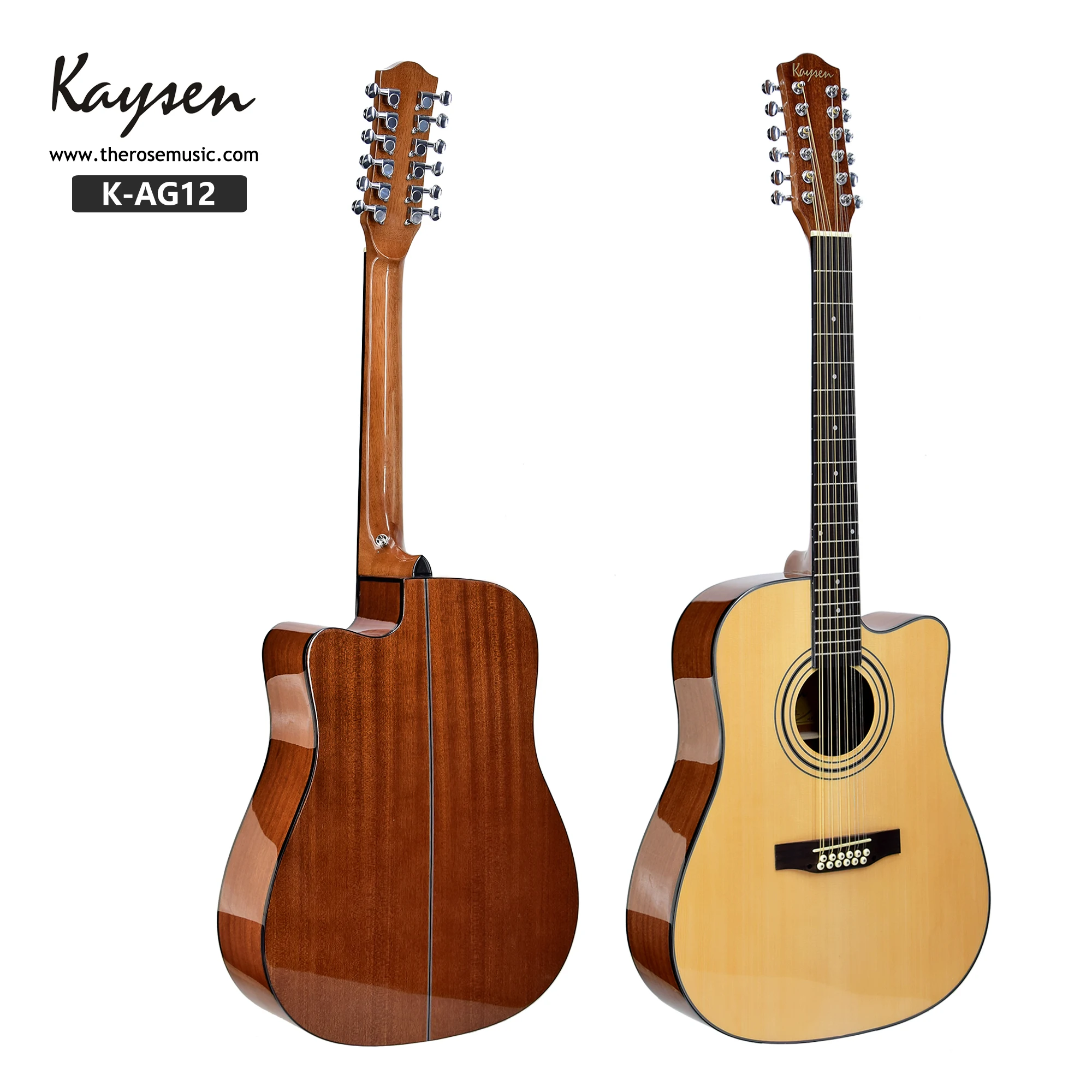 Stringed instrument wholesale price plywood Kaysen OEM brand 12 steel strings electric acoustic cutaway guitar  with EQ