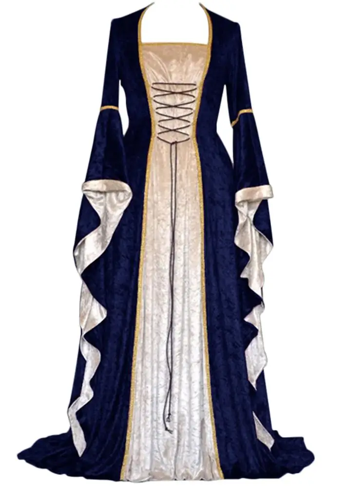 Ecowalson Vintage Medieval Renaissance Gown Halloween Cosplay Costume Retro Long Dress