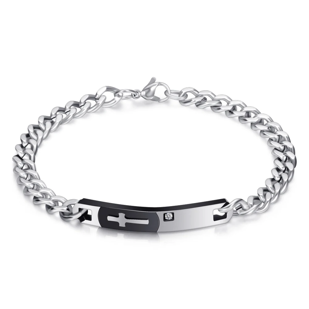 Fashion Couple Bracelets Cross Stainless Steel Zircon Bracelet for Women Men Jewelry Gifts