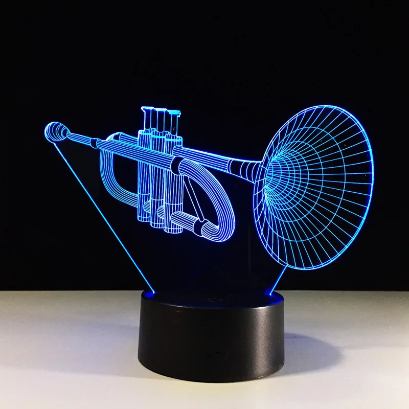 Creative Musical Instrument 3D Horn Model Night Light Colorful Touch Sensor LED Visual Desktop Light Luminaire