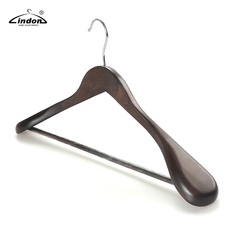 Assessed Supplier LINDON Retro Finished Broad Extra Wide Shoulder Deluxe Wooden Suit Coat Hangers with Bar