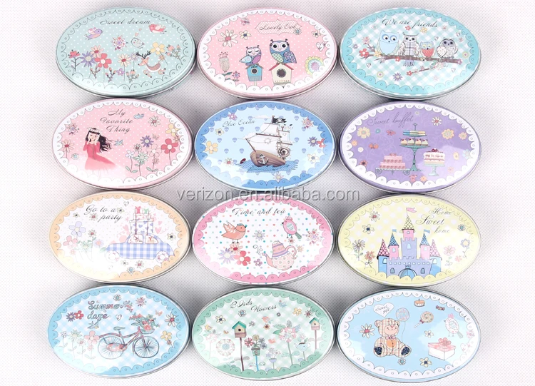 Wholesale Car Pattern Style Ellipse Floral Round Sugar Dessert Medcine Storage Box Coin Lipstick Sundries Collectables Tin Box