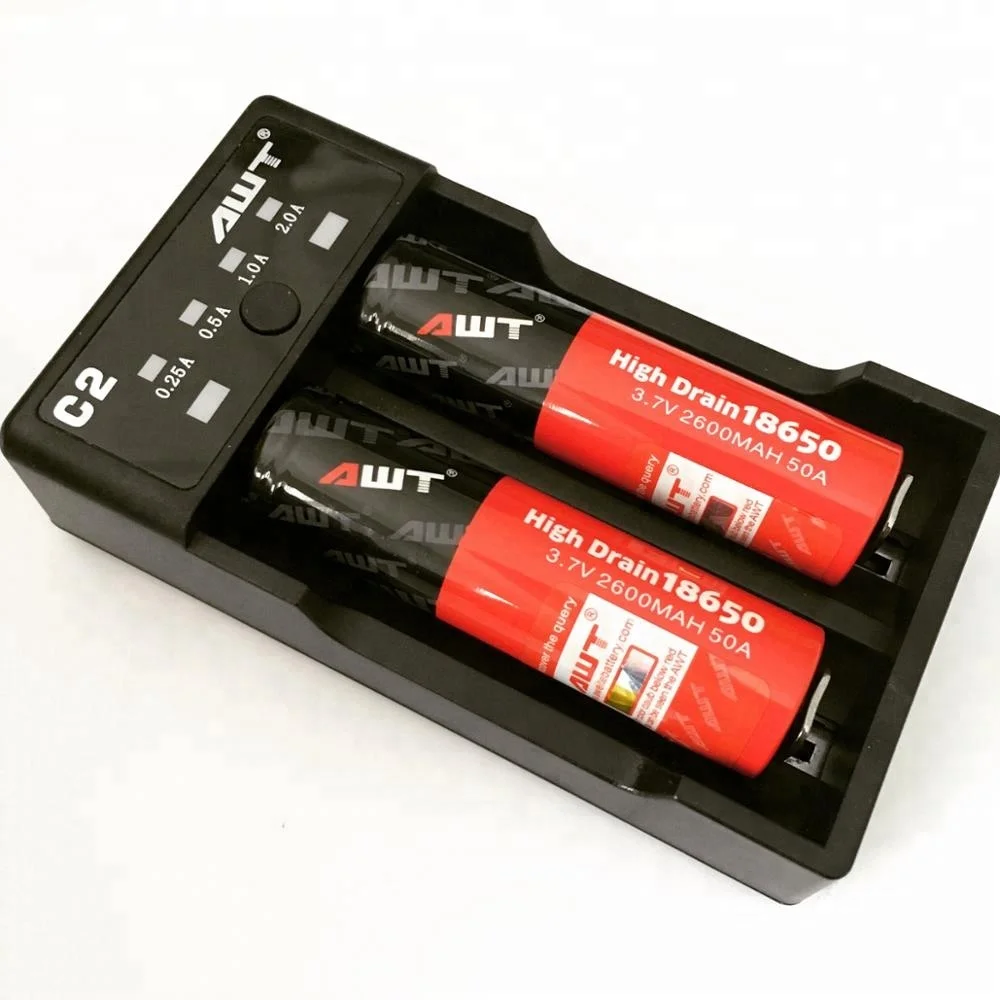 AWT C2 2 slots 2A awt battery charger with USB cable charger for awt 18650 21700 20700 batteries