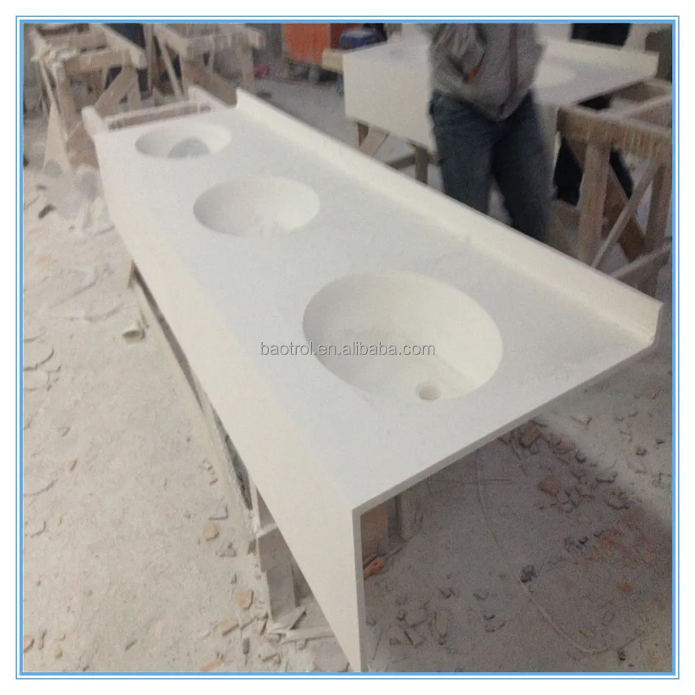 Korian acrylic bathroom sink,faux marble triple basin sink