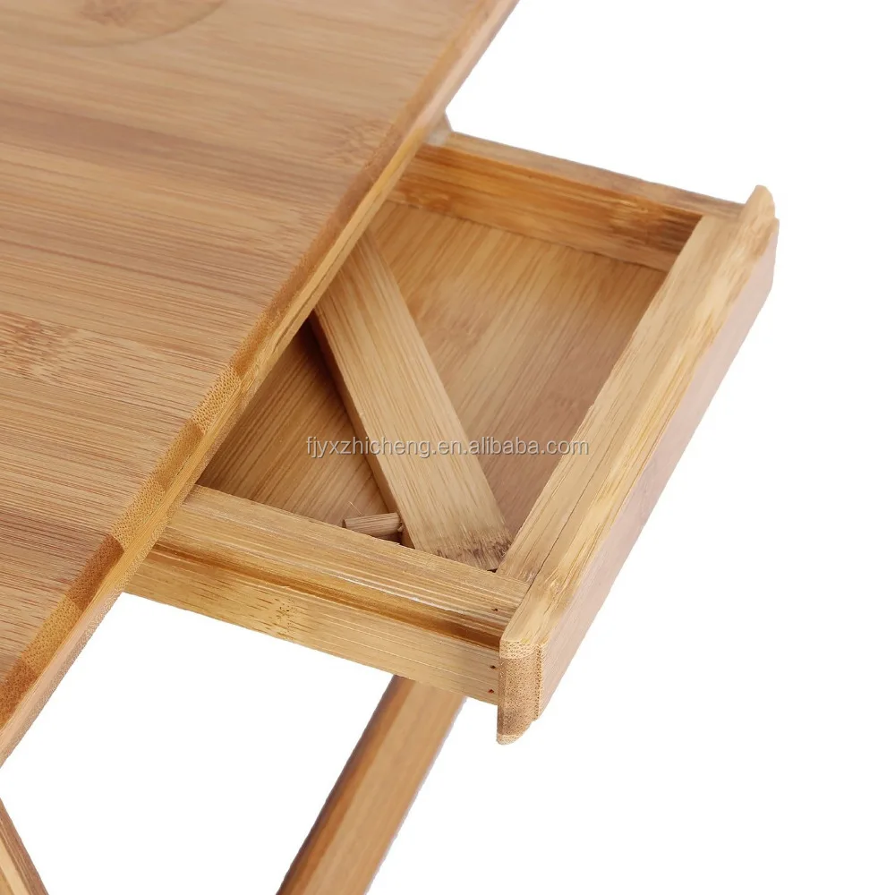 Wholesale Eco-friendly Right/Left handed Laptop Desk Bamboo Foldable Wooden Bed Table Tray With Drawer