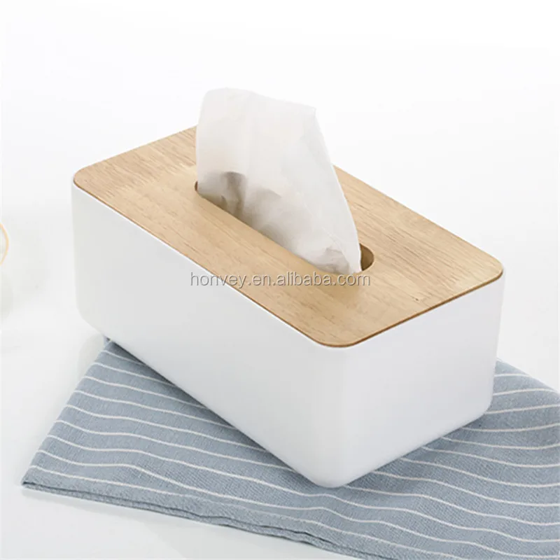 
Minimalist Plastic Tissue Box Dispenser With Oak Wooden Cover Paper Home Car Napkins Holder Home Organizer Decoration 