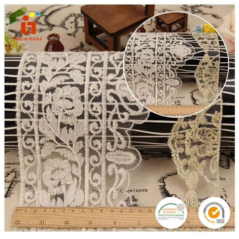 polyester woven tulle hydrotropic embroidery lace flower ribbon, chantilly lace saree wholesale