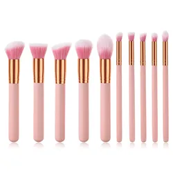 Pink 10 Pcs Makeup Brushes Natural Hair Professional Makeup Brush Set Stock Private Label