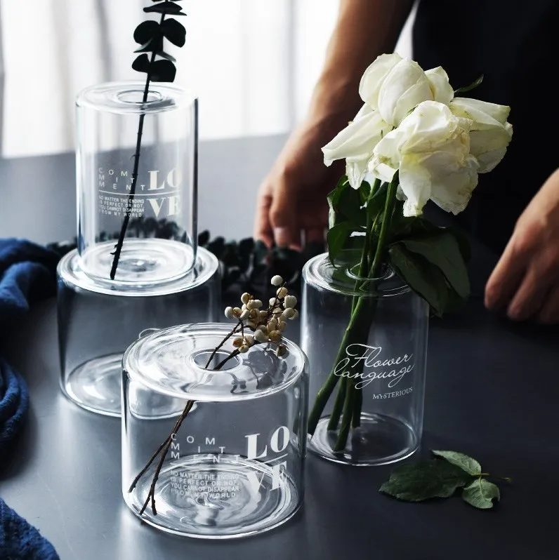Hand Blown Nordic Style Indoor Small Mouth Cylinder Glass Vase Glass Planter  for Indoor Home Decor